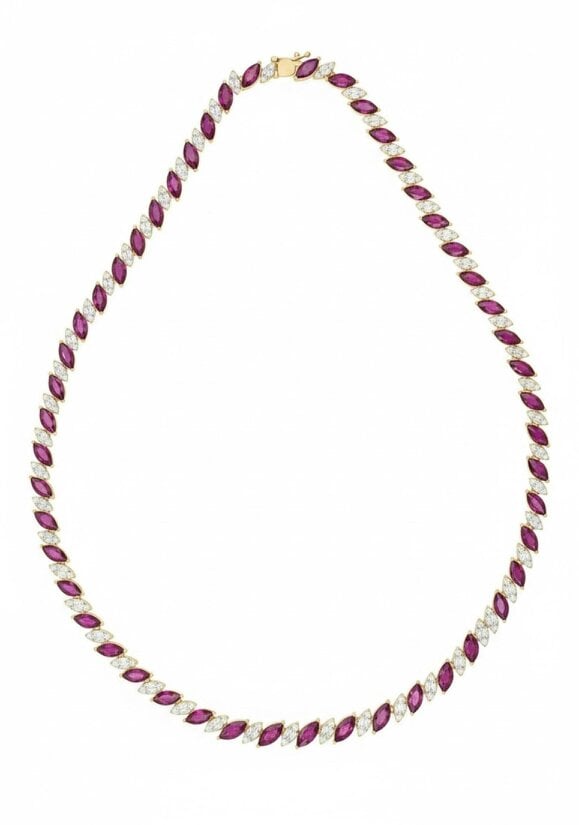 Latelita Viscountess Statement Tennis Necklace Ruby Gold