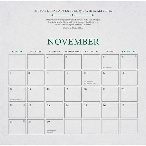 Tolkien Calendar 2027, Wall Calendars, Month To View, History & Literature, Gift