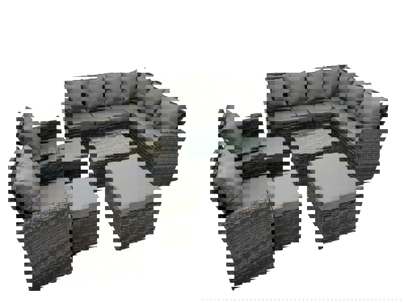 Fimous Rattan Garden Outdoor Furniture Set 11 Seater Garden Sofa Coffee Table Set with Chair 3 Footstools Dark Grey Mixed