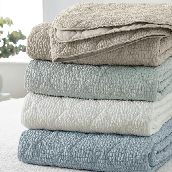 Catherine Lansfield Crinkle Seersucker Texture Bedspread Natural
