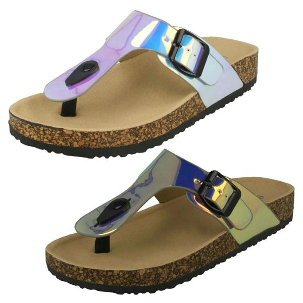 Spot On Ladies Spot On Flat Hologram Sandals