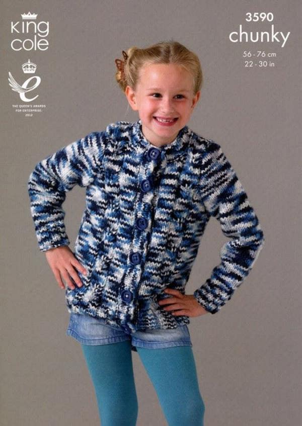 King Cole Magnum Knitting Pattern 3590, Cardigans, Sweaters for Kids, 22 - 30 Inches - Intermediate