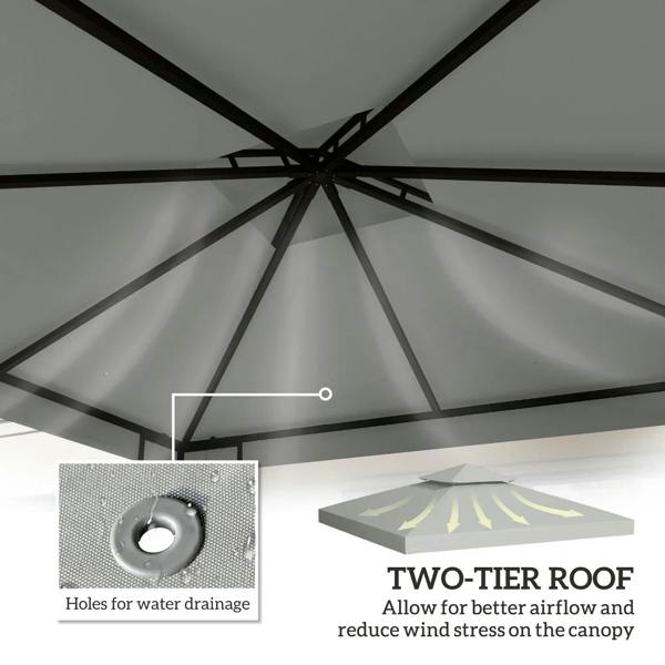Light grey double-tier gazebo roof cover with vented design and drainage holes