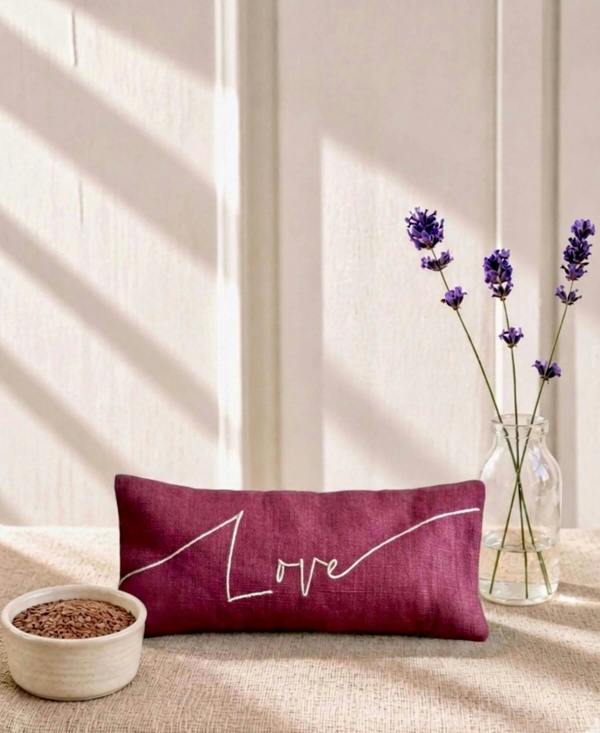 Love Embroidered Linen and Lavender Eye Pillow - Red - Lavender