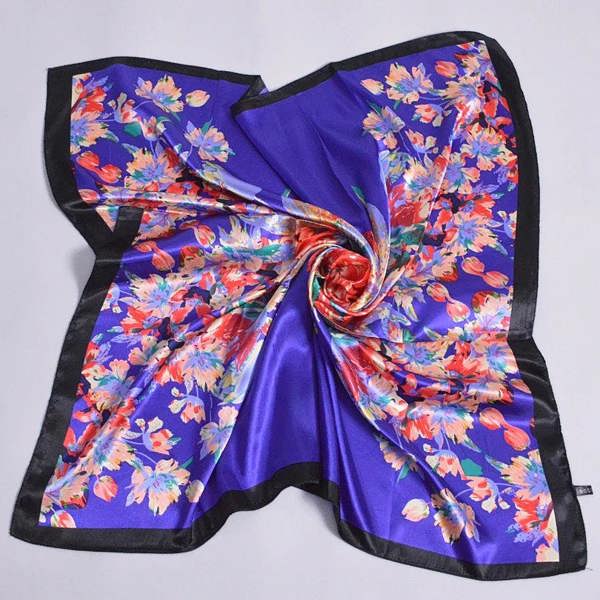 Anyyou Scarf for Women Army Blue Printed Polyester Silk Big Square Silk 90*90cm Satin For Spring Summer Autumn Winter
