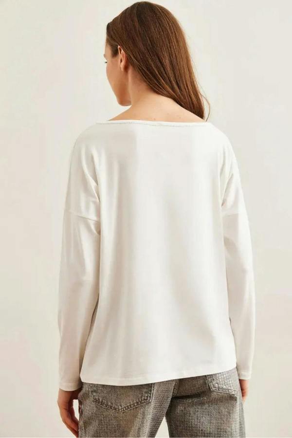 Hoxton Gal V-Neck Viscose Blouse with Silver Stitching Details