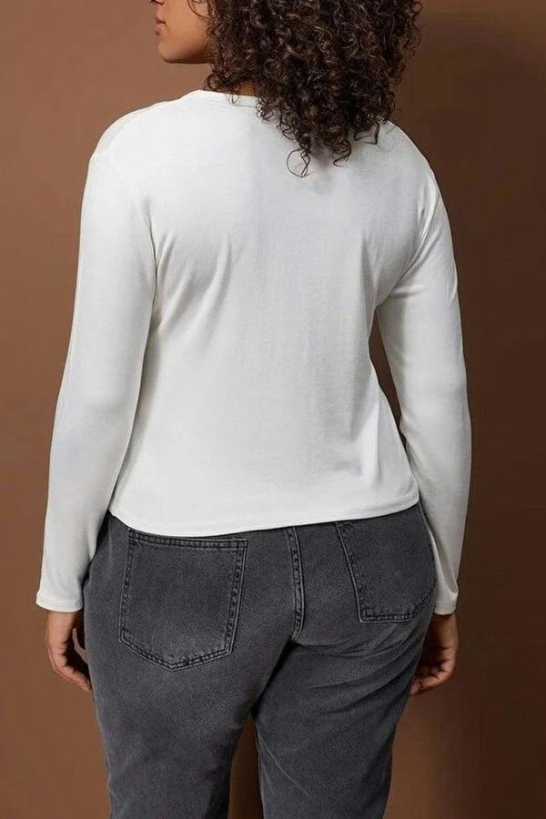 WOVCOR Snap Button Crop Length Basic Knitted Plus Size Blouse