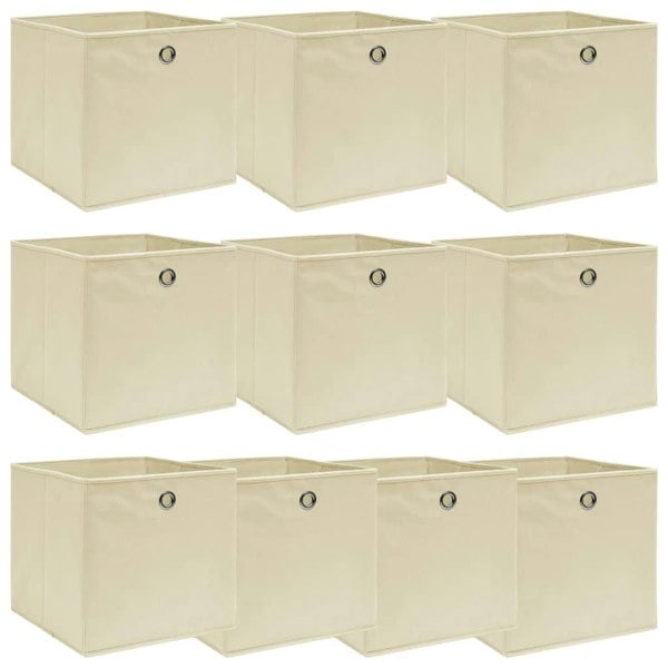 Berkfield Storage Boxes 10 pcs Cream 32x32x32 cm Fabric