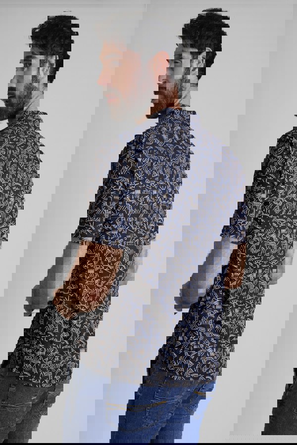 ENORSIA Pencilled Revere Collar Short Sleeve Shirt