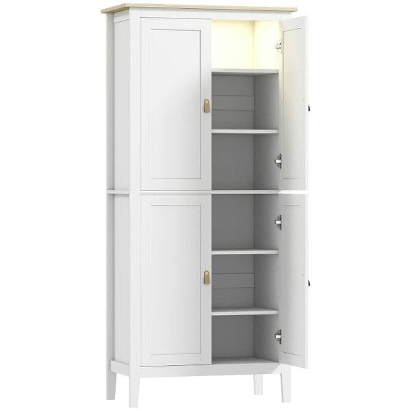 176.5 cm Tall Pantry Cupboard with Motion Sensor LED Light - White