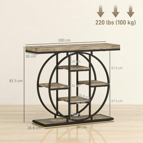 Wyld Haus Reyore Metal And Wooden Rustic Brown Industrial Console Table With OFauxn Shelving