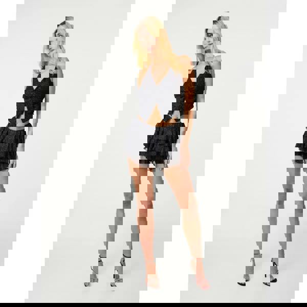 Pink Vanilla Glitter Mesh Twist Front Halter Top