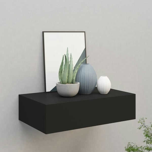 Berkfield Wall-mounted Drawer Shelf Black 40x23.5x10cm MDF