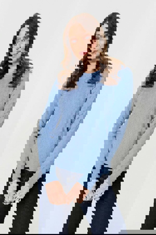 Blue | Textured Knitted Long Sleeve Jumper
