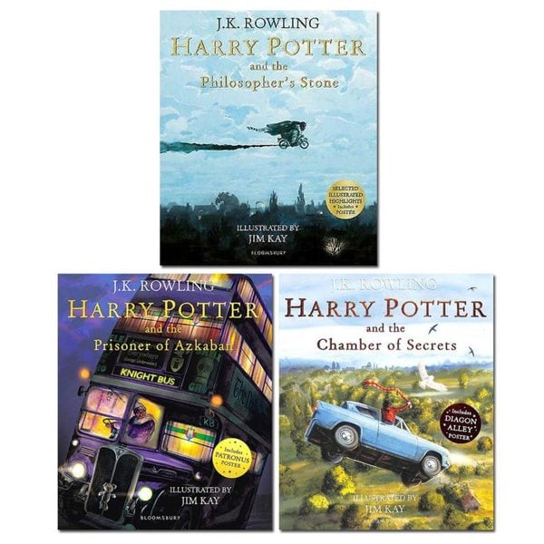 Harry Potter Illustrated 4 Books PAPERBACK (Harry Potter and The Chamber of Secrets, The Philosophers Stone, The Prisoner of Azkaban, Goblet of Fire)
