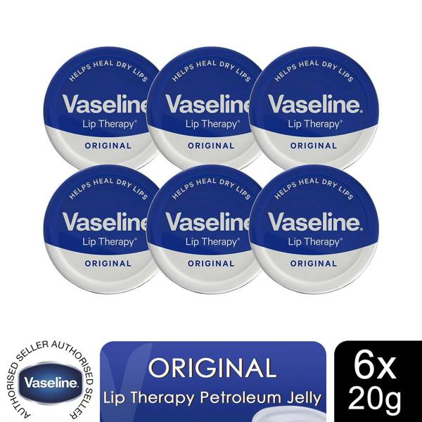 Vaseline Lip Therapy Petroleum Jelly, Original 20gm Hydrating Lip Balm, 6 Pack