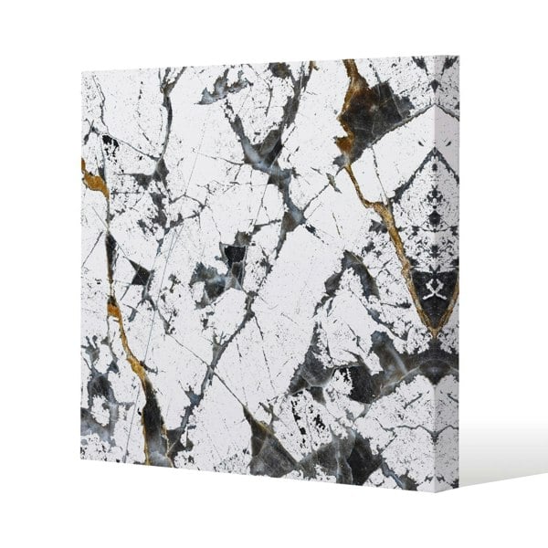 Benjamin Tate Design Black & Gold Marble Slim Style Canvas Print  20x20cm , 15mm Slim Real wood.
