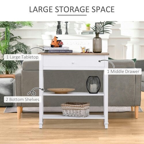 Wyld Haus Sacoso Wooden Natural Retro  Hallway Console Table With Drawer And Dual Shelves