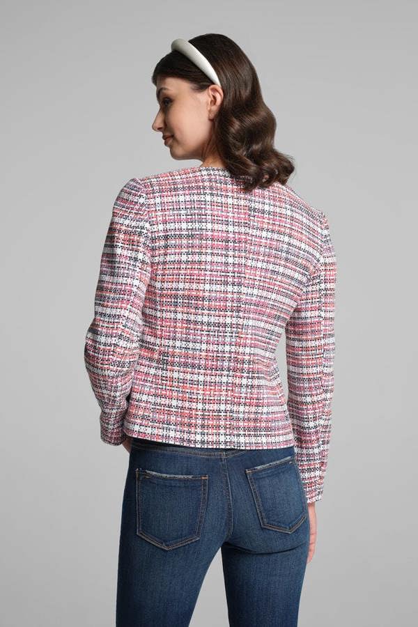 Rumour London Camille tweed jacket in blue, red and white
