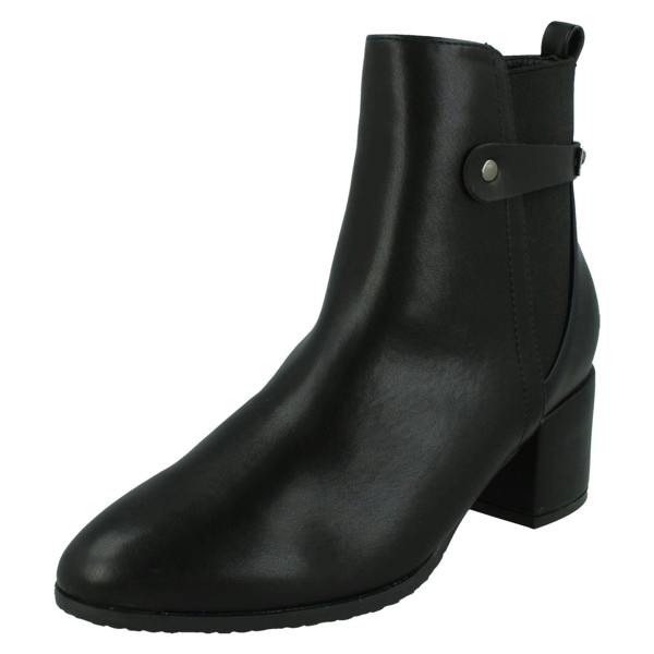 Spot On Ladies Spot On Mid Block Heel Ankle Boots with Back Strap F51239