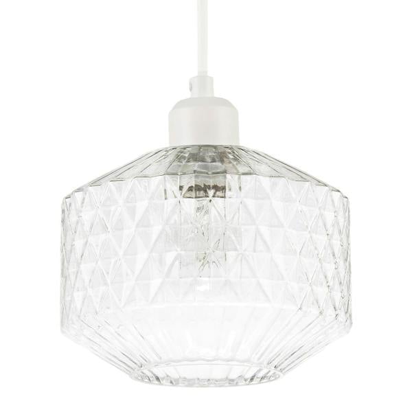 Elegant Faceted Clear Glass Pendant Shade with Diamond Cut Pattern Image 1