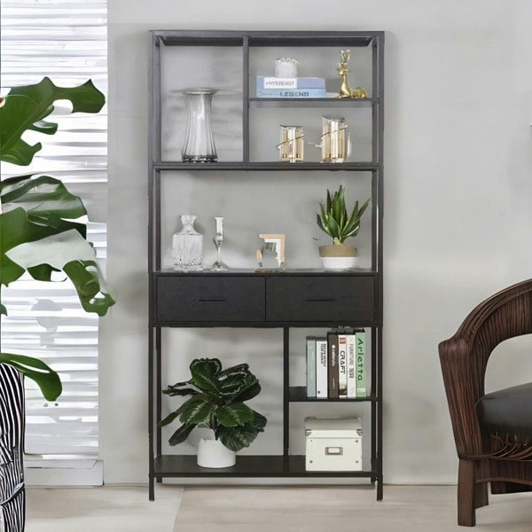 Rafaelo Mobilia Industrial Bookcase Storage Cabinet Open Shelving Unit Black
