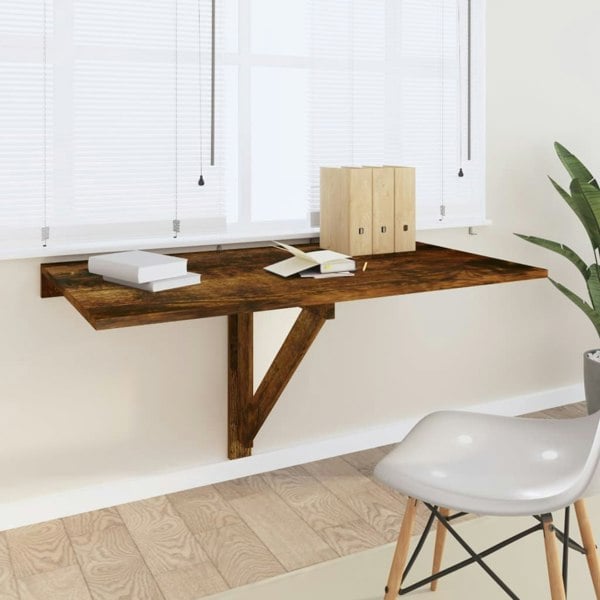 Berkfield Folding Wall Table Smoked Oak 100x60x56 cm Engineered Wood