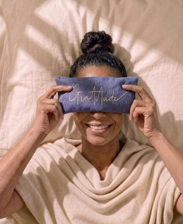Gratitude Embroidered Linen and Lavender Eye Pillow