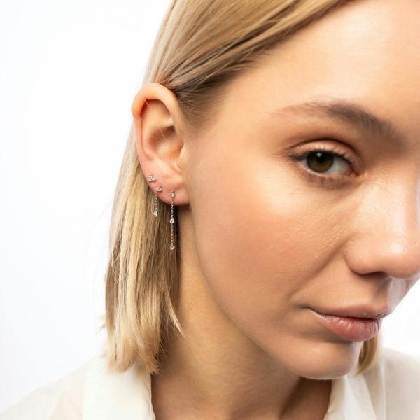 Spero London Fine Triple Diamond Drop Single Earring 14ct Solid Gold
