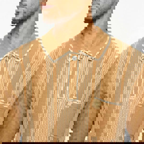 Gabicci V55GM04 Mens Dante Long Sleeve Knitted Three Button Polo Gabicci Vintage - NUTMEG