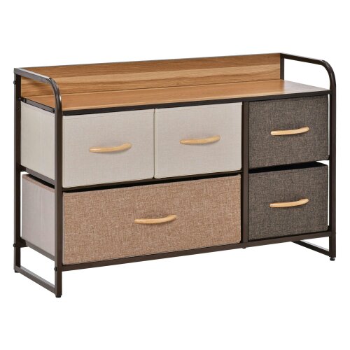 Wyld Haus Zini Brown 5 Linen Drawers Dresser With Steel Frame And Wood Top