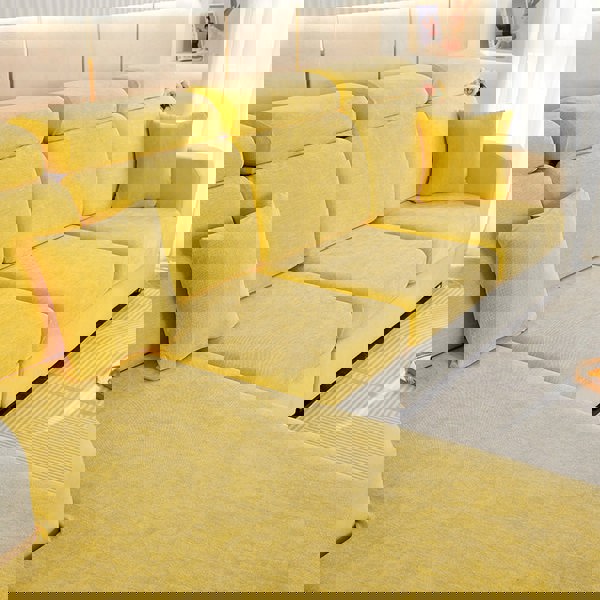 Anyhouz Anyseat Sofa Cover Pastel Yellow L-Shape Polyester Chenille Thick Stretchable Cushion For Living Room Normal Size Large