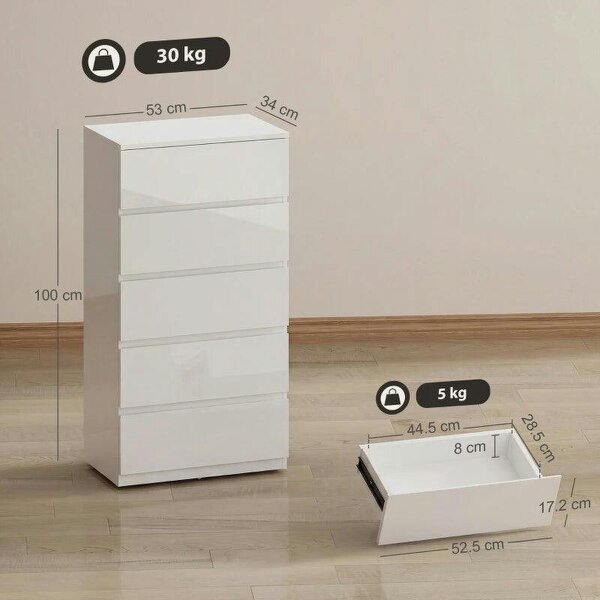 Chest of Drawers, 5-Drawer Storage Cabinets, Modern Dresser, Storage Drawer Unit for Bedroom