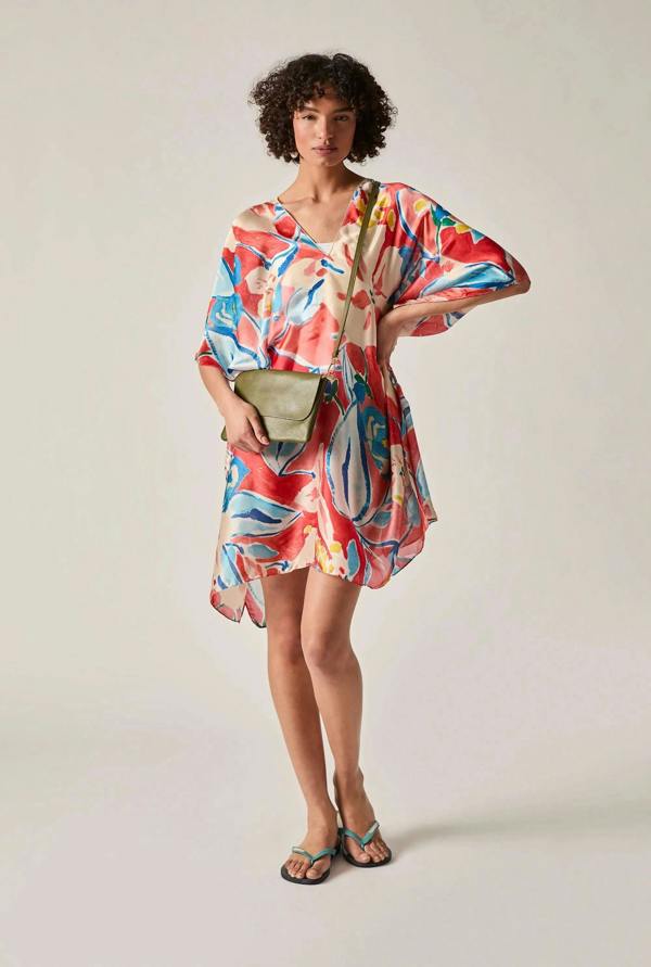 James Lakeland Red Abstract Floral Kaftan