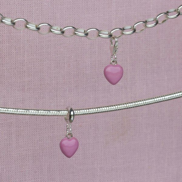 Mylee London Pink Enamelled Heart Pendant Charm - Sterling Silver