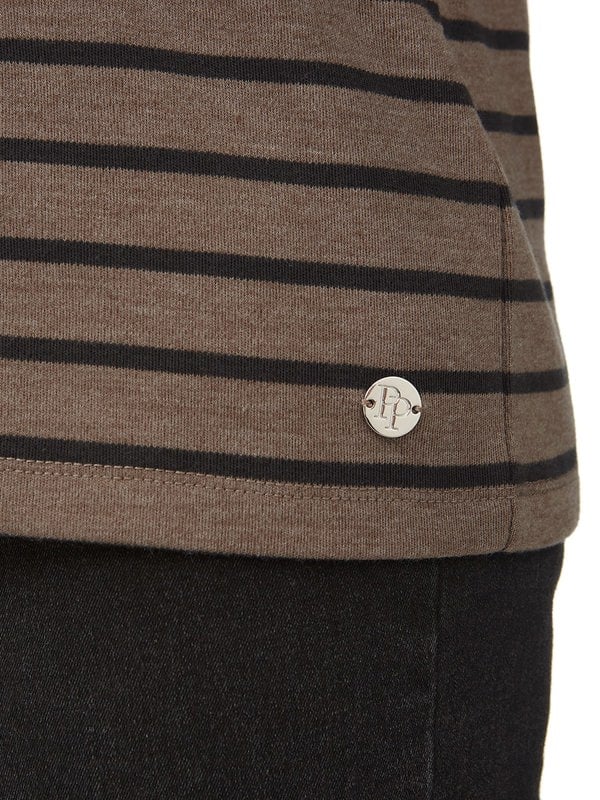 PennyPlain Striped Funnel Neck Top - Latte