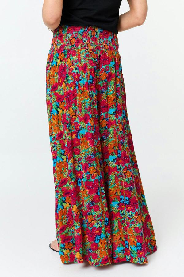 Red | Floral Wide Shirred High Waist Trousers