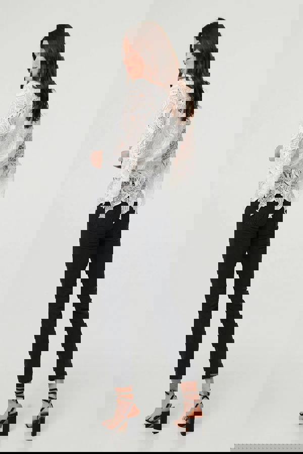 White | Semi Sheer Lace Layer Frilled Hem Blouse