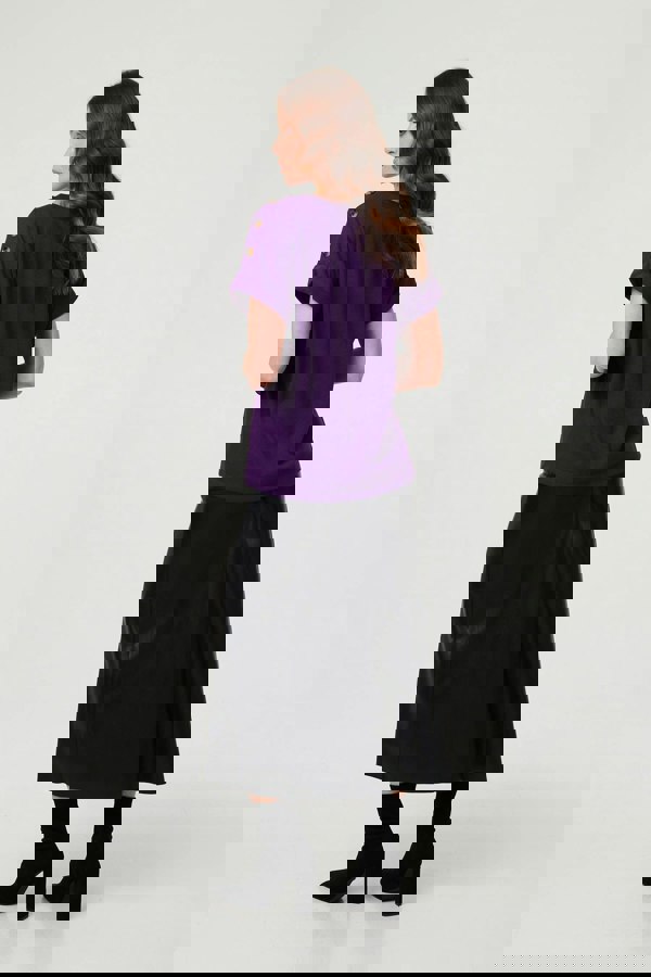 Purple | Button Trim Short Sleeve Relaxed Top