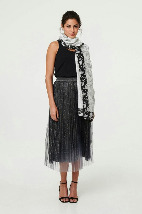 White | Reversible Floral Long Shawl Scarf
