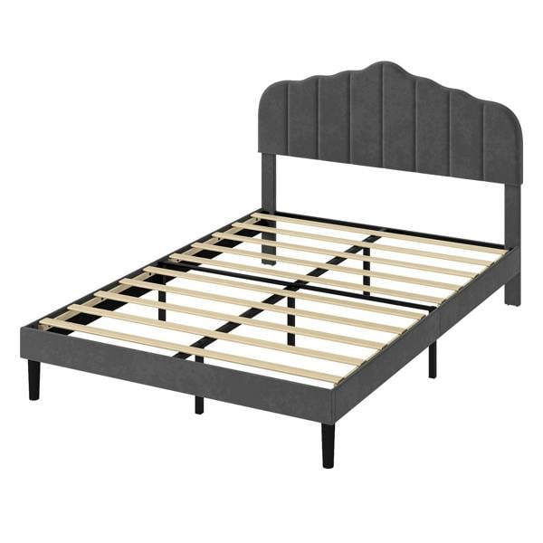 Levede Upholstered Bed Frame Linen Fabric Scalloped Headboard Small Double King