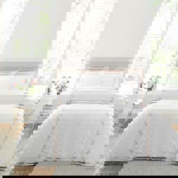 Bianca Camille Embroidered Floral 200 Thread Count Cotton Duvet Cover Set White / Pink