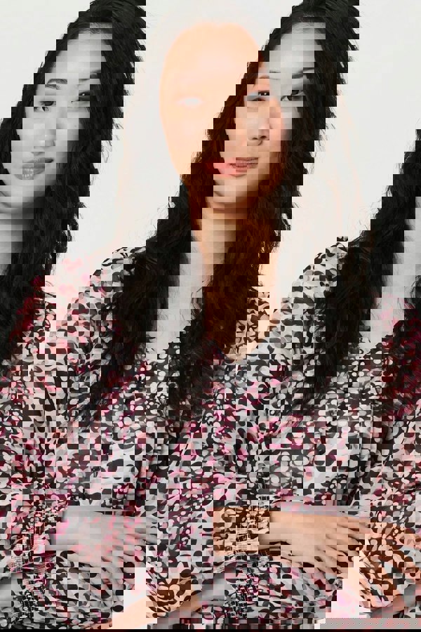 Pink | Polka Dot Long Sleeve Short Dress
