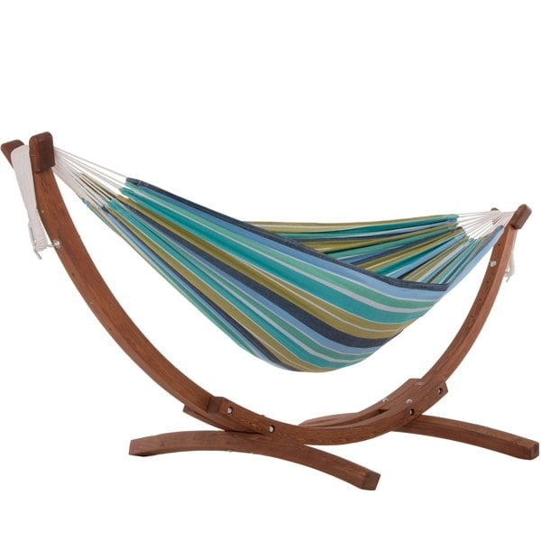 Vivere Double Cotton Hammock with Solid Pine Stand (260cm) - Cayo Reef