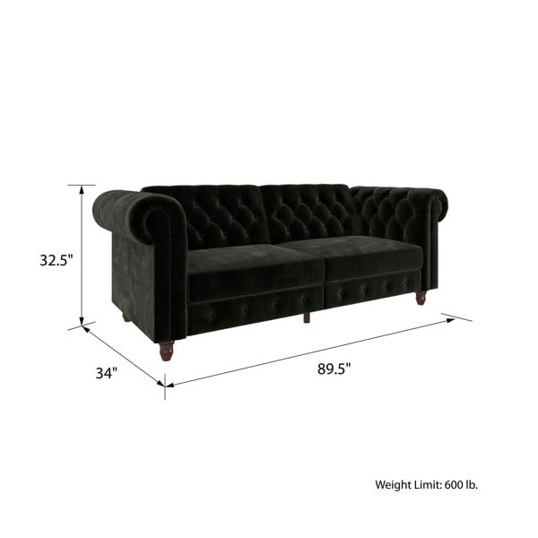 Dorel Home Felix Chesterfield 3 Seater Sofa Bed in Velvet Black