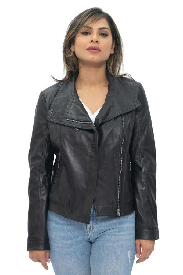 Infinity Leather Womens Leather Shawl Wrap Biker Jacket - Riga