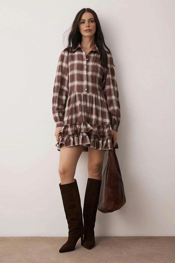 WOVCOR Mini Woven Dress with Ruffle