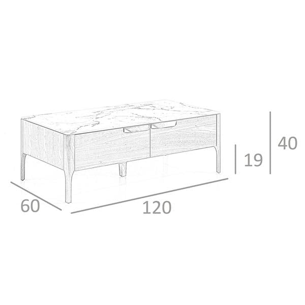 Angel Cerdá Rectangular Glass Coffee Table Imitating Marble and Walnut 2046