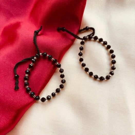 The Colourful Aura Adjustable Silver Black Beads Nazaria Bracelet For Kids and New Borns