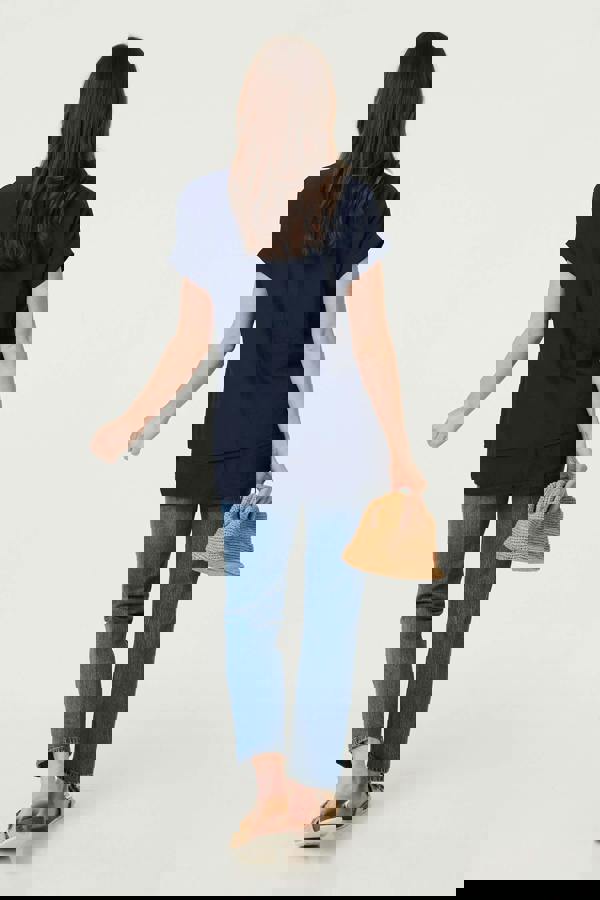 Navy | Layered Hem Short Sleeve Tunic Top